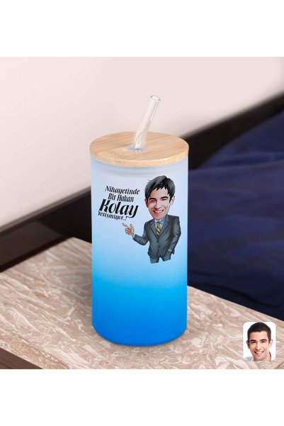 Bk Gift كوب زجاجي مثلج باللون الأزرق مع شفاطة بتصميم كرتوني 600 مل - 1، هدية ...