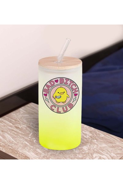 Bk Gift Humorous Design Yellow Color Frosted Glass Cup with Straw 600ml - 1, ...