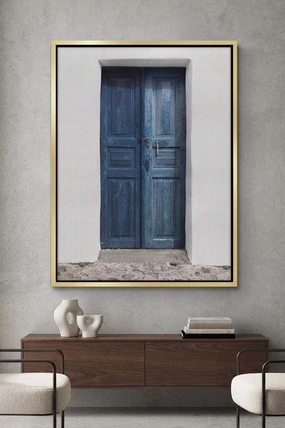 Jasmine Art Rustic Blue Door Architecture Wall Art | Portrait Framed Canvas P...