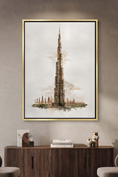 Jasmine Art Abstract Burj Khalifa Sketch Architecture Wall Art | Portrait Fra...