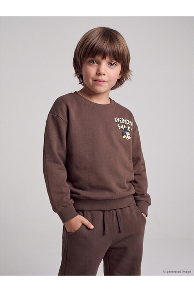 LC Waikiki LCW Baby Brown 3-Thread Printed Loose & Baggy Boys' Sweatshirt—The...