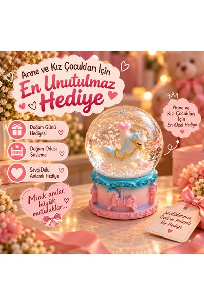 Genel Markalar 2'li Set Mini Unicorn Işıklı Kar Küresi – Anne ve Kız Çocuklar...