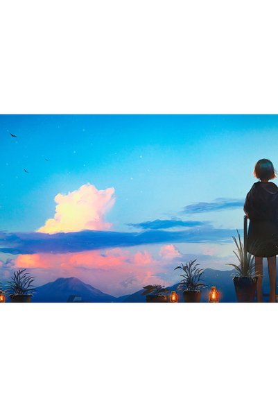 OEM Poster Fată Anime Păr Scurt Stând pe Gard 4k, 61x90 cm, poster12232