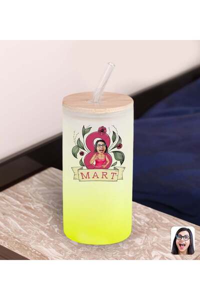 Bk Gift Special Cartoon Yellow Colored Glass Cup with Straw for Women's Day 6...