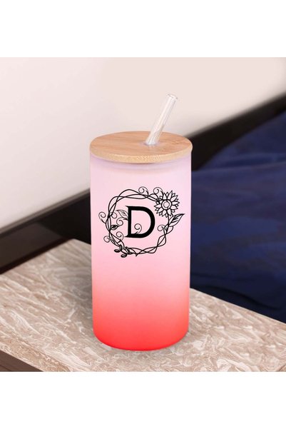 Bk Gift Lettered Red Color Strawed Glass Cup 600ml - 1, Gift for a Friend, Bi...