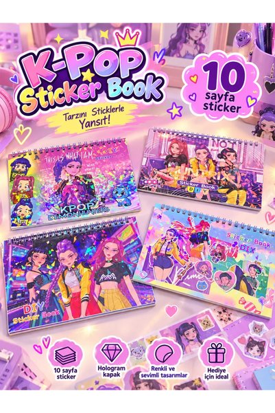 ÖZ OFİS K-POP Demon Hunters DIY Sticker Book 10 Sayfa Sticker Hologram Kapak ...