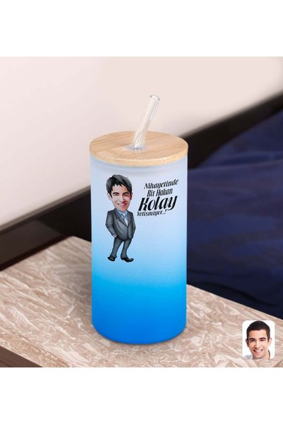 Bk Gift كوب زجاجي مثلج باللون الأزرق مع شفاطة بتصميم كرتوني 600 مل - 2، هدية ...
