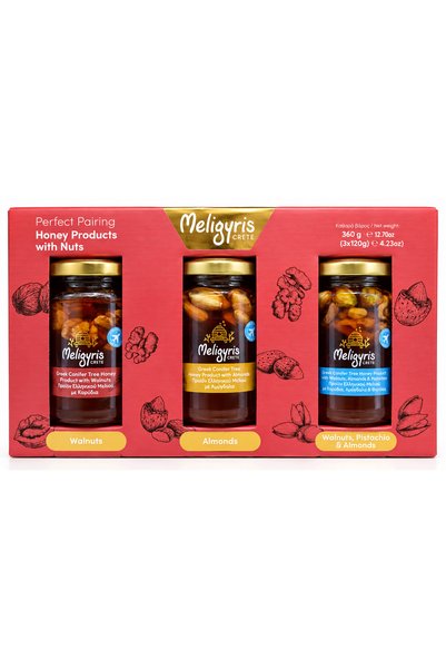 Meligyris Miere Cretană Premium Meligyris, 3 x 120g, Nuci, Migdale, Fistic, 100%