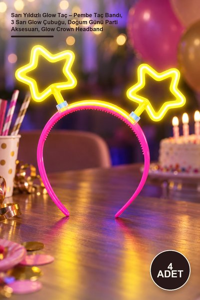 Yenilig 4 Τεμάχια Κίτρινο Αστέρι Glow Crown - Ροζ Κορώνα, 3 Κίτρινα Glow Stic...