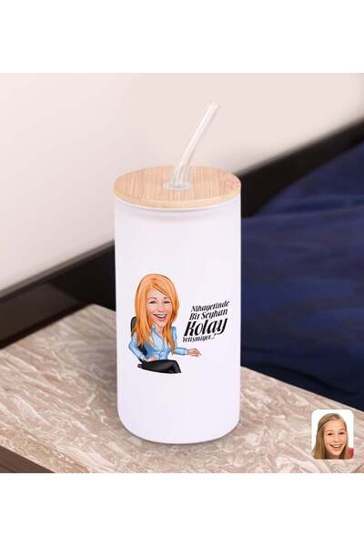 Bk Gift Cartoon White Color Straw-Iced Glass Cup 600ml - 4, Gift for a Friend...