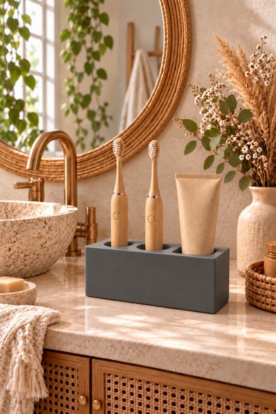 Zigzag Home Dekoratif Antrasit Renk Diş Fırçalık Modern Elektronik Diş Macunluk Ve Diş Fırçalık Organizer