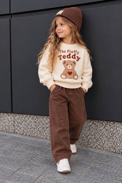 TINY BEAR طقم تيدي تريكو للبنات مع بنطلون
