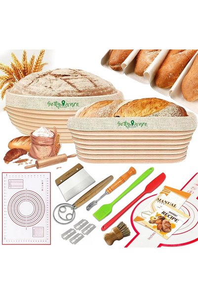 BOOMBOOMBOOM BOOM Sourdough Kit, 2 Proofing Basket Set, Bowl Scraper, Sourdou...