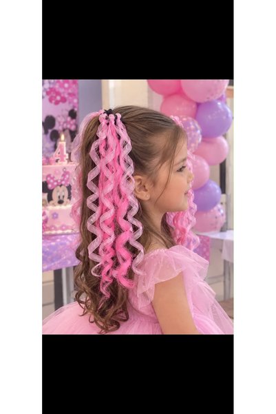 Pembe Dalgalı Grosgrain Saç (24cm) Çift