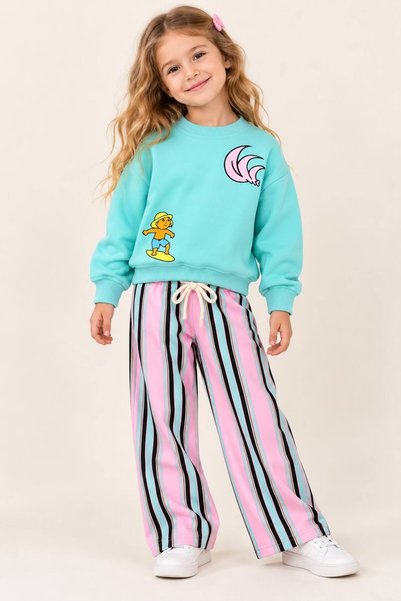 buzy kids concept Surf Printed Turquoise Top and Striped Bottom Girls-Boys 3 ...