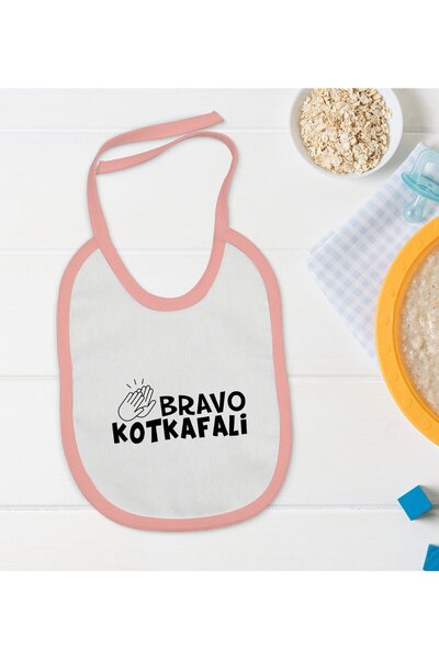 Bk Gift Bk Kids Bravo Pink Baby Food Bib with Big Head Design-1