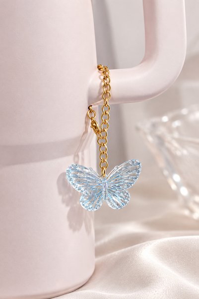 REMBER JEW Blue Butterfly Thermos Charm Compatible with Stanley Quencher / Wa...