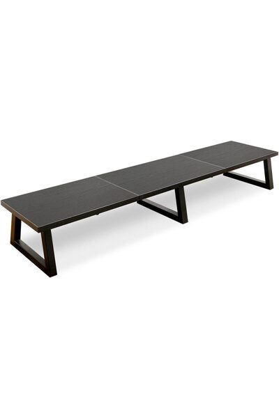 teamix Black 42 inch Dual Monitor Riser,Wood and Steel Long Monitor Stand for...