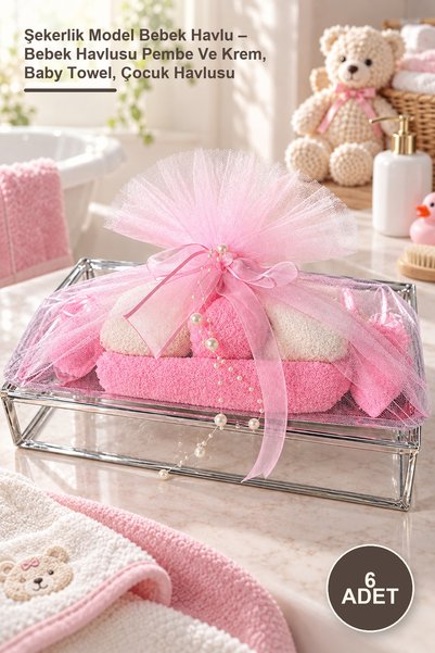 Yenilig 6 Adet Şekerlik Model Bebek Havlu – Bebek Havlusu Pembe Ve Krem, Baby Towel, Çocuk Havlusu
