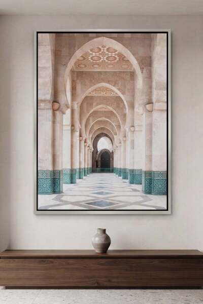 Jasmine Art Hassan II Mosque Architecture Wall Art | Portrait Framed Canvas P...