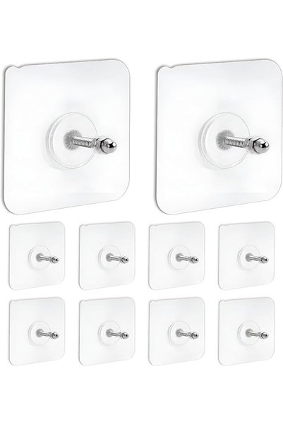 SYOSI 10 Pack Adhesive Screw Hooks for Wall Without Drilling, Transparent No-...
