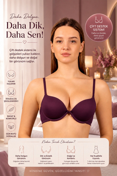 ARSIA Çift Destekli Ultra Destekli Push Up Sütyen