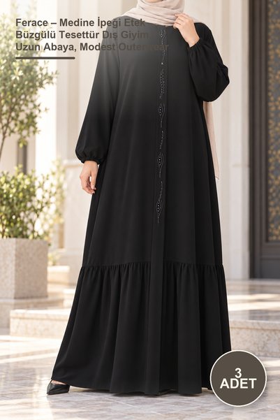 Yenilig 3 Pieces of Ferace – Medina Silk Skirt with Drawstring, Islamic Outer...