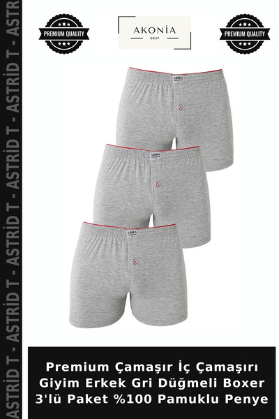 Generic Brand Premium Laundry Underwear Clothing Men's Gray Buttoned Boxer 3-...