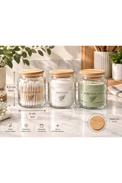 Dia 3-Piece Bamboo Lid Bathroom Glass Jar Set & Decorative Bathroom Organizer
