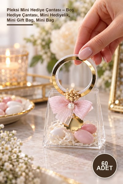 Yenilig 60 Adet Pleksi Mini Hediye Çantası – Boş Hediye Çantası, Mini Hediyelik, Mini Gift Bag, Mini Bag