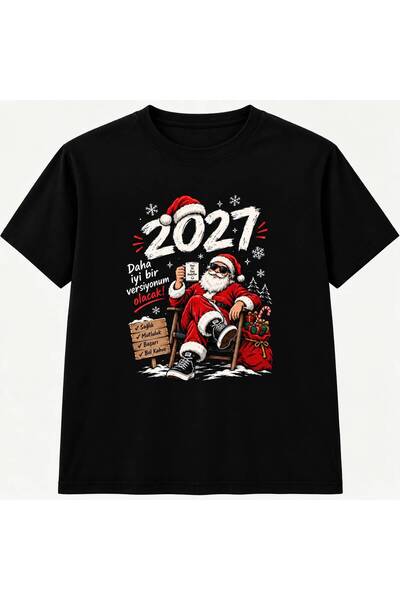 EYMORA Μαύρο μπλουζάκι Unisex με θέμα τα Χριστούγεννα 2027 και στάμπα Άγιου Β...