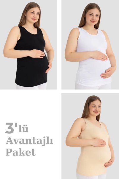 Armoris Maternity Undershirt Thick Straps Cotton Lycra Flexible 3-Piece Comfo...