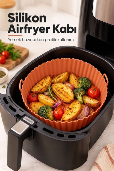Evgereçlerim Isıya Dayanıklı Silikon Airfryer ve Fırın Pişirme Matı Yuvarlak 20 cm İki Kulplu