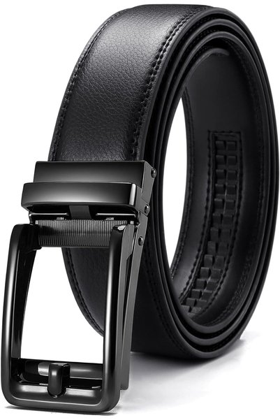 CHAOREN Men's Leather Ratchet Belt, 3.5 cm, Click Buckle, Trim to Fit