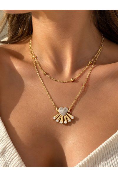 Elmosia Jewelry قلادة بتصميم مزدوج - قلادة ذهبية بتصميم VIP مع تفاصيل من حجر ...