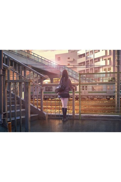 OEM Poster Anime Girl Platform Watching Train 4k, 61x90 cm, poster14105