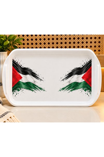 Generic Brand صينية تقديم بيضاء بتصميم علم فلسطين وأغصان الزيتون – مستطيلة بم...