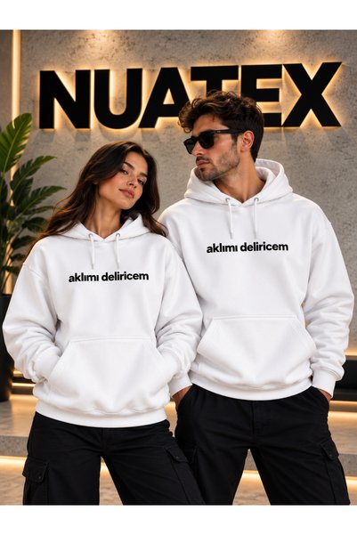 NUATEX سويت شيرت مطبوع بثلاثة خيوط وجيوب كانجارو وغطاء للرأس