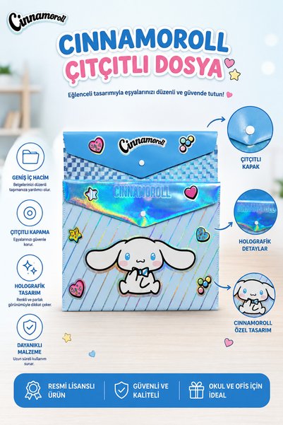 Cınnamoroll Licensed Hologram Double Snap File Folder Homework File A4 Envelo...