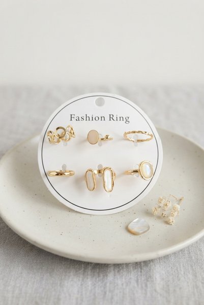 kumkumticaret Gold Color Brass 6-Piece Ring Set Byk4299