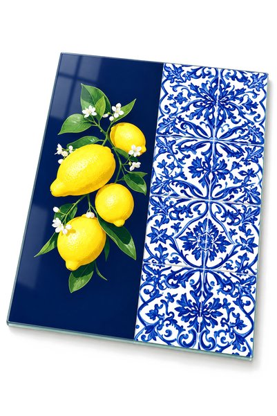 ZURİ DESİGN Tile Patterned Tempered Glass Cutting Board 25X35 cm Presentation...