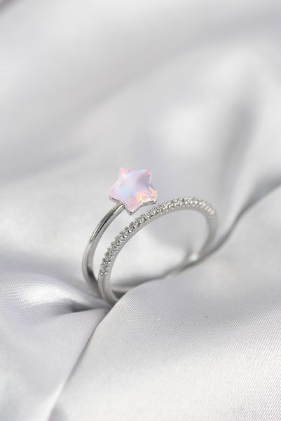 kumkumticaret Silver Color Zircon Stone Pink Halley Model Women's Ring
