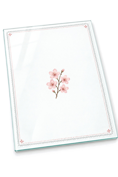 ZURİ DESİGN Kitchen Patterned Tempered Glass Cutting Board 25X35 cm Floral an...