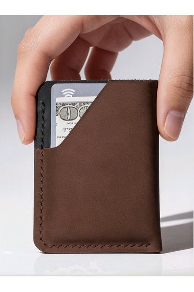 OMAYtr Genuine Leather Minimalist Vertical Card Holder & Wallet
