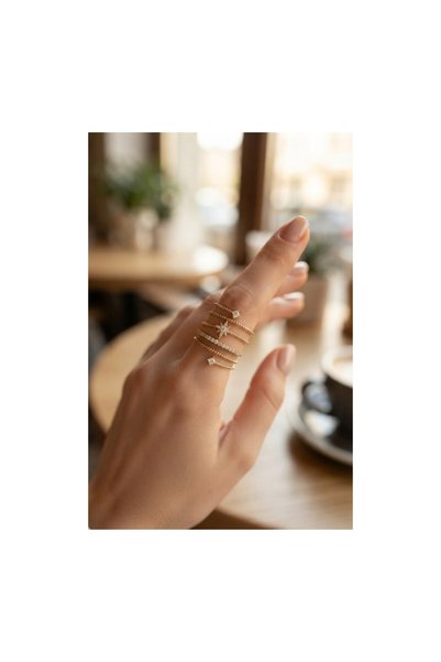 kumkumticaret Brass Gold Color Spiral Pole Star Model Women's Ring