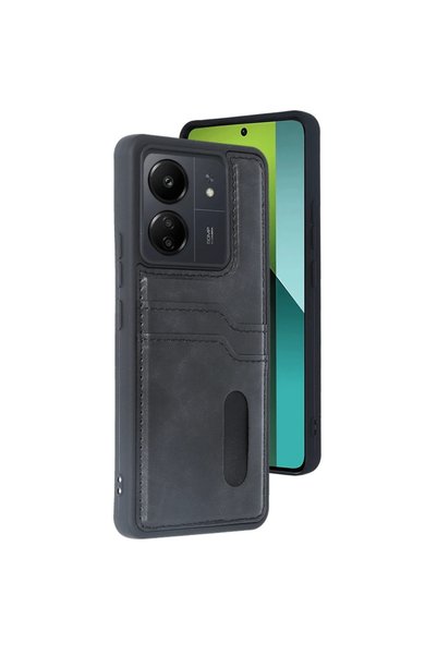 kumkumticaret Xiaomi Redmi 13C Case Sara Leather Case with Business Card - Black
