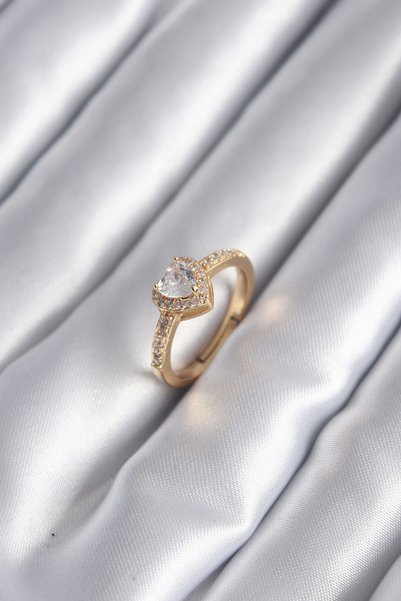 kumkumticaret Brass Gold Color Zircon Stone Charm Model Women's Ring