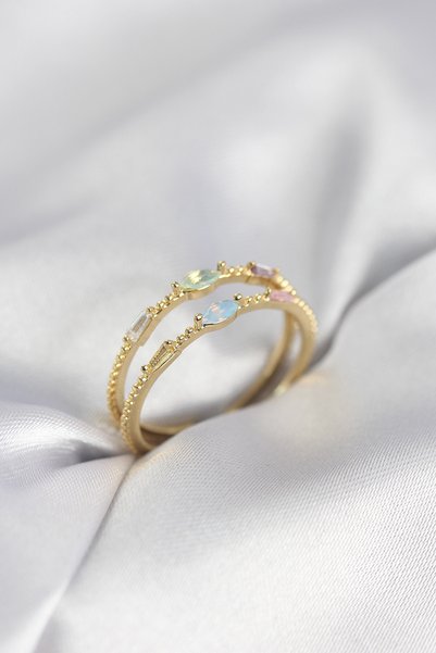 kumkumticaret Gold Color Mixed Color Zircon Stone Women's Ring