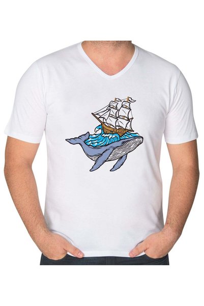 Bk Gift Whale Design V-Neck T-Shirt-1