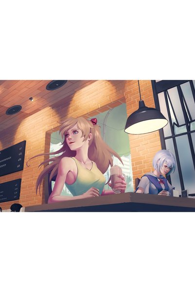 OEM Poster Asuka Langley Sohryu Rei Ayanami Cafe 4k, 61x90 cm, poster15771